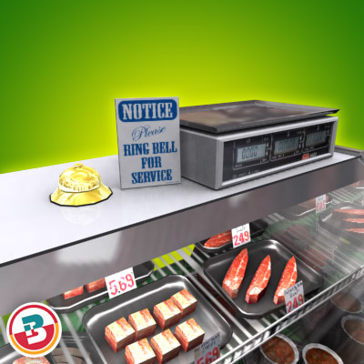 3D Model of Typical grocery store retail meat counter. - 3D Render 6